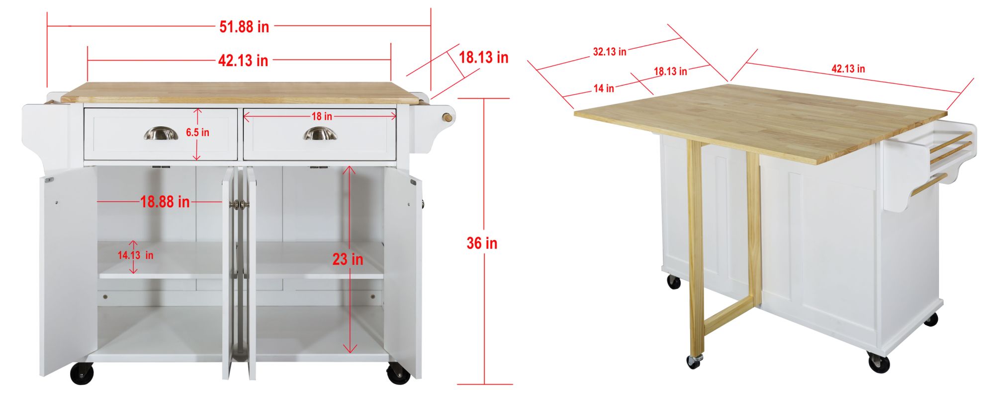 Cambridge Natural Wood Top Kitchen Island with Storage Doba